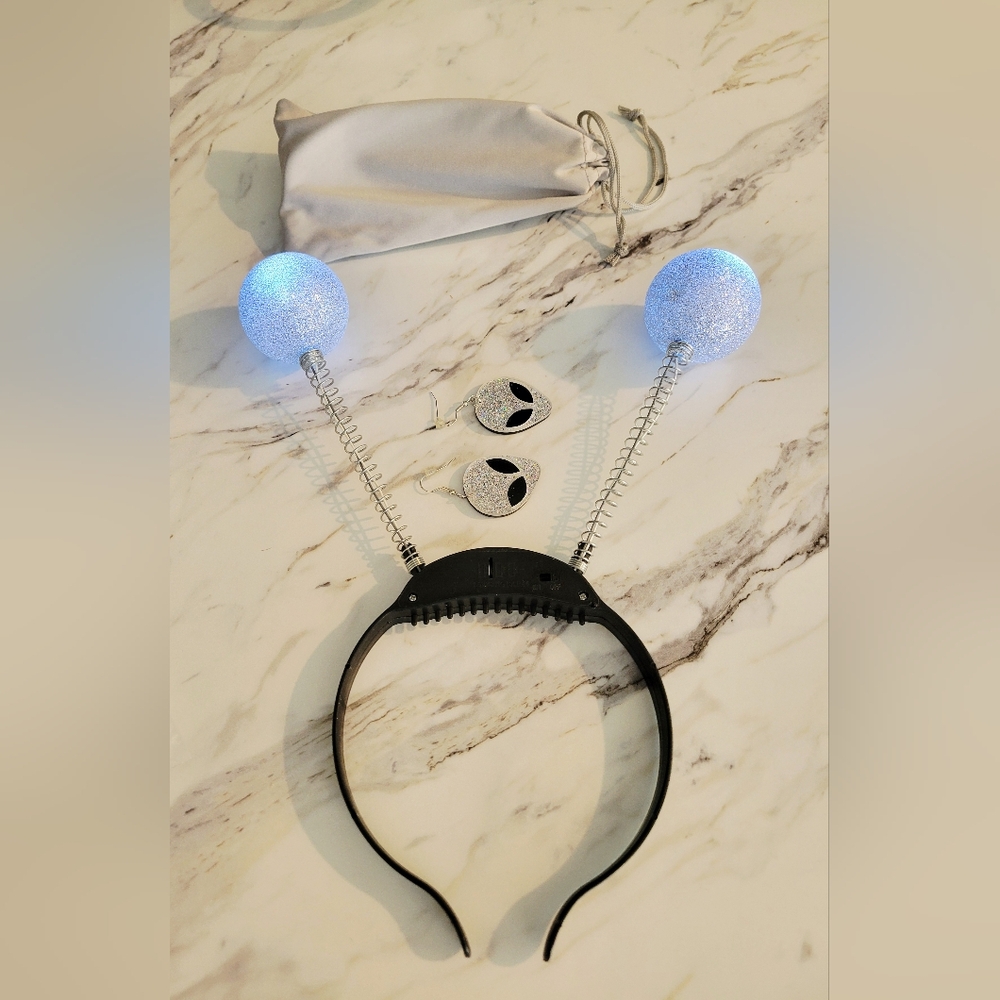 Light Up Alien Headband and Sunglasses Set With Earrings